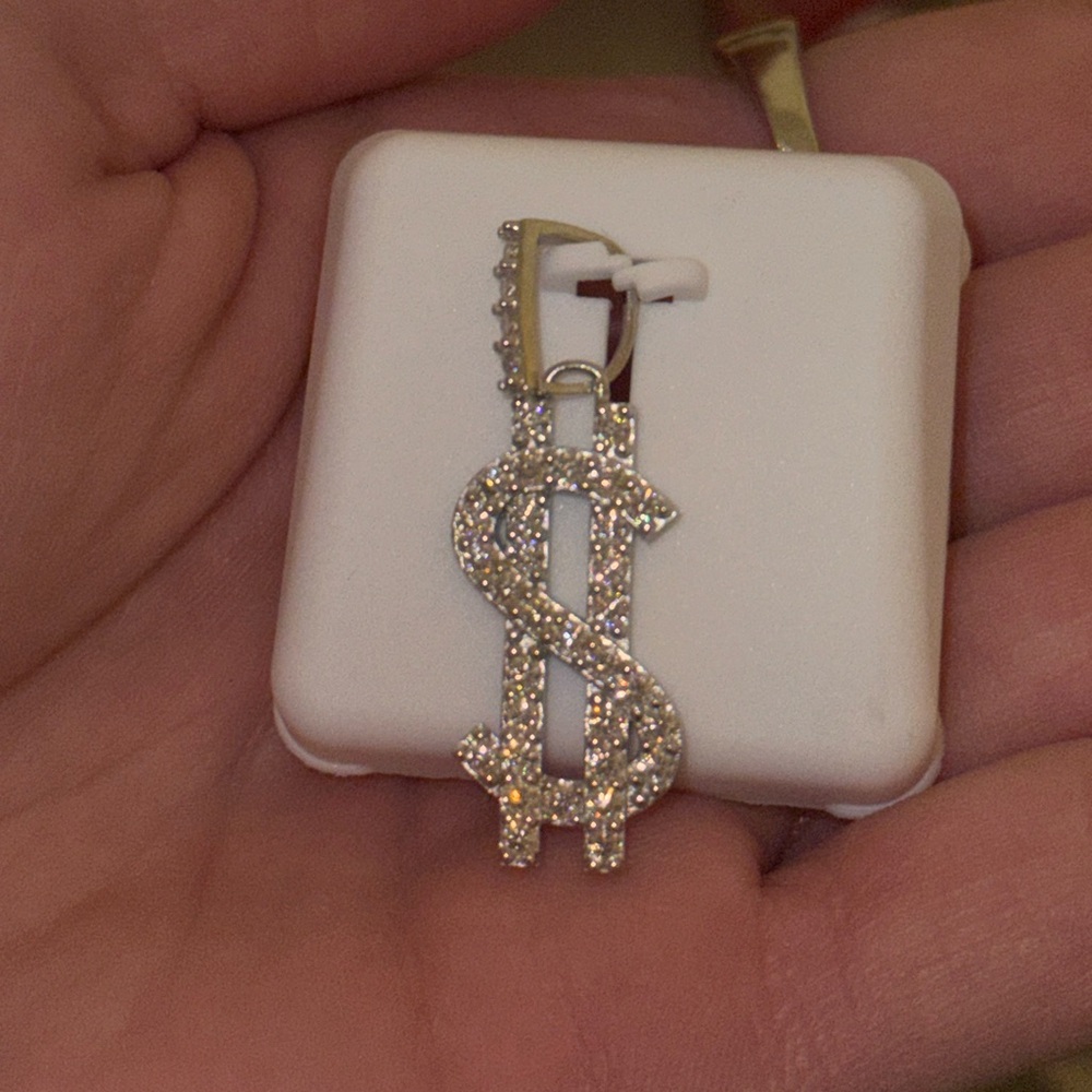 Dollar Sign Pavé Pendant Necklace - Silver Tone